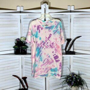 Vintage Y2K hippie Boho unisex tie dye pink purple blue cream cotton T-shirt M